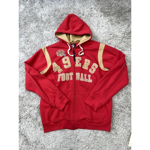 San Francisco 49ers Hoodie Mens Medium Red Gold NFL Football Full Zip Sweatshirt - Picture 1 of 9